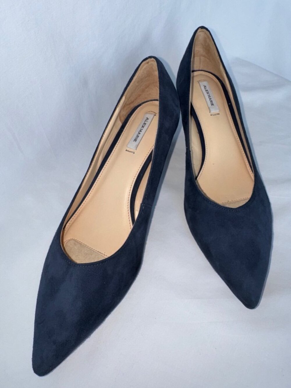 Alex Marie Navy Suede Pointed Toe Kitten Heel Pumps 7.5M Leather